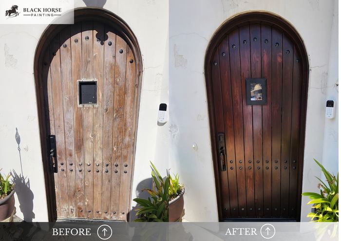 Before and after: Front door, walnut stain