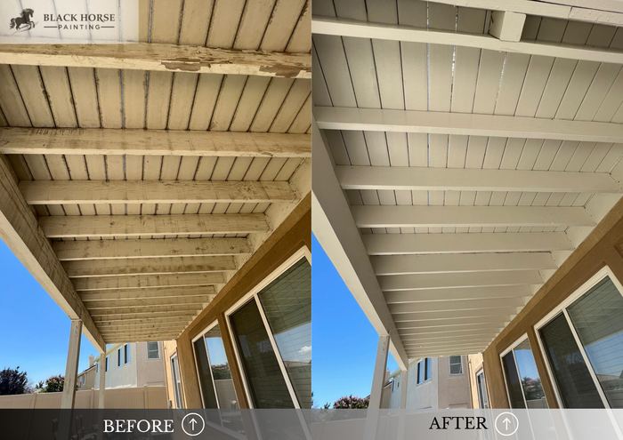Before and after: Patio cover, beams repaired and painted