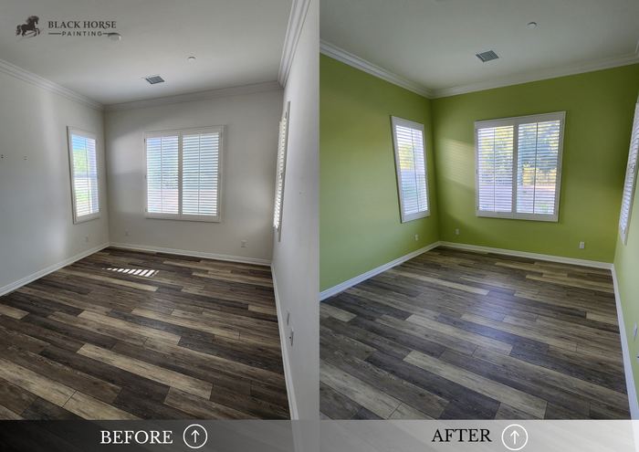 Before and after: Bedroom, gray to green
