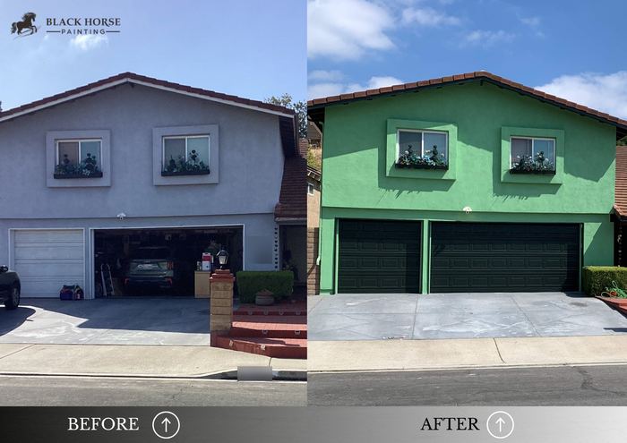 Before and after: Stucco exterior, green