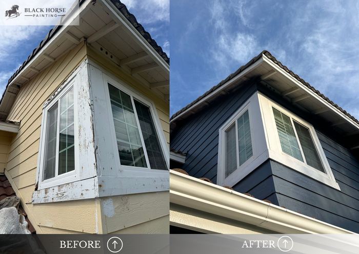 Before and after: Window trim repaired, siding repainted