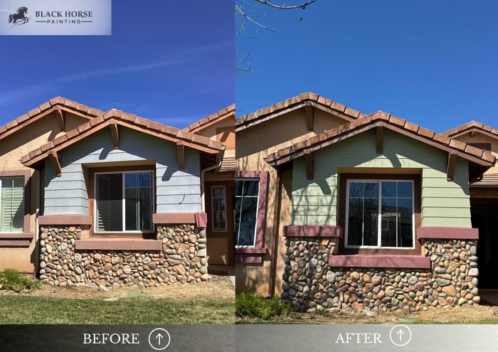 Before and after: Accent siding, sage green