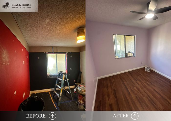 Before and after: Bedroom, red and black to lavender