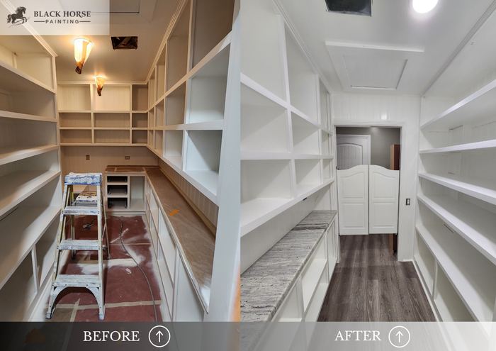 Before and after: Built-in pantry shelving, white
