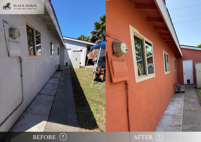 Before and after: Side elevation, white to terracotta