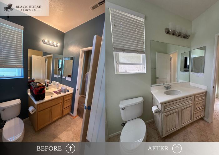 Before and after: Bathroom vanity and walls, sage green