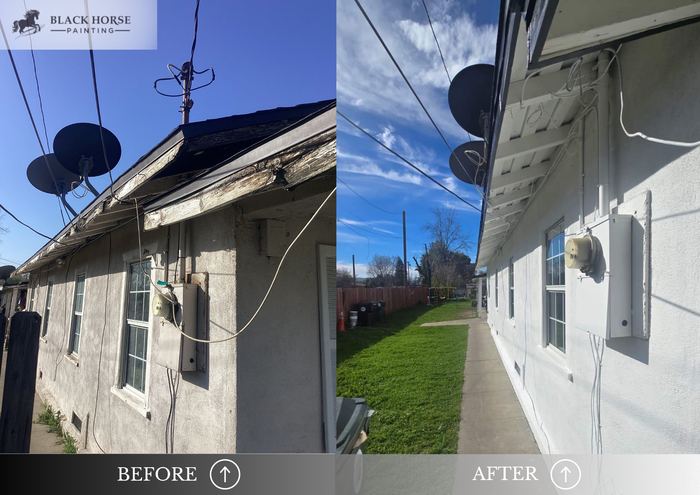 Before and after: Rotted fascia replaced and painted