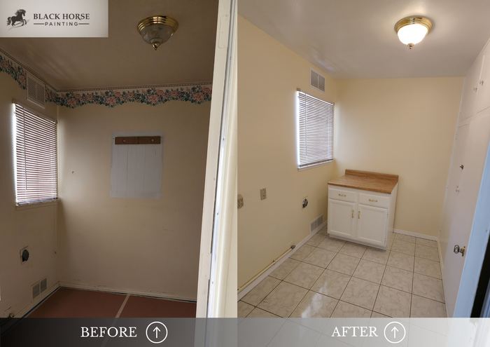 Before and after: Laundry room, wallpaper border removed
