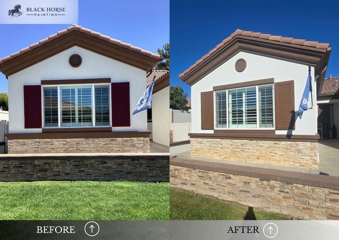 Before and after: Front elevation, new shutter and trim color