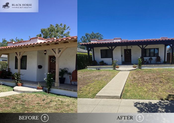 Before and after: Spanish bungalow, white with dark trim