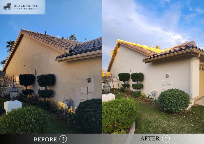 Before and after: Stucco side wall, warm white