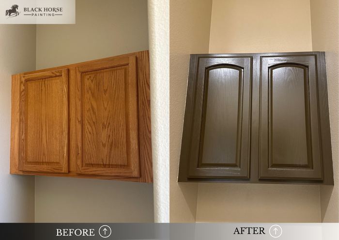 Before and after: Oak cabinets to dark taupe