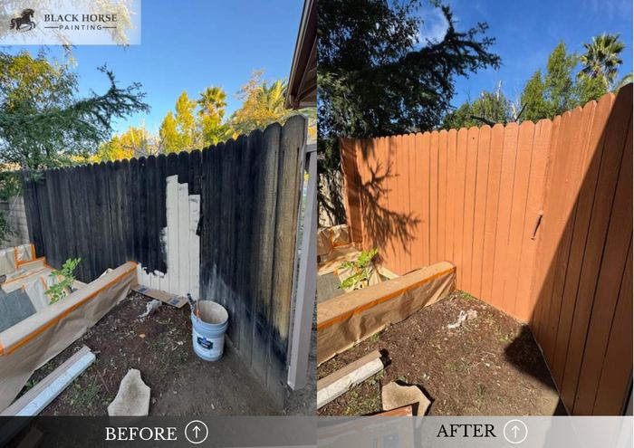 Before and after: Wood fence, cedar brown