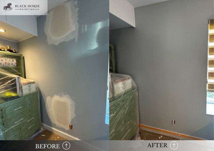 Before and after: Drywall repair, gray walls