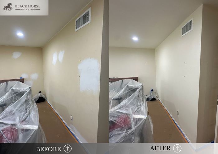 Before and after: Wall patching, warm white