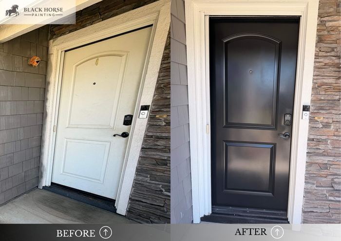 Before and after: Front entry door, satin black